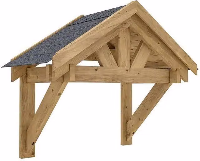 Dunster House Wooden Porch Canopy with Apex Roof in Brown – 1