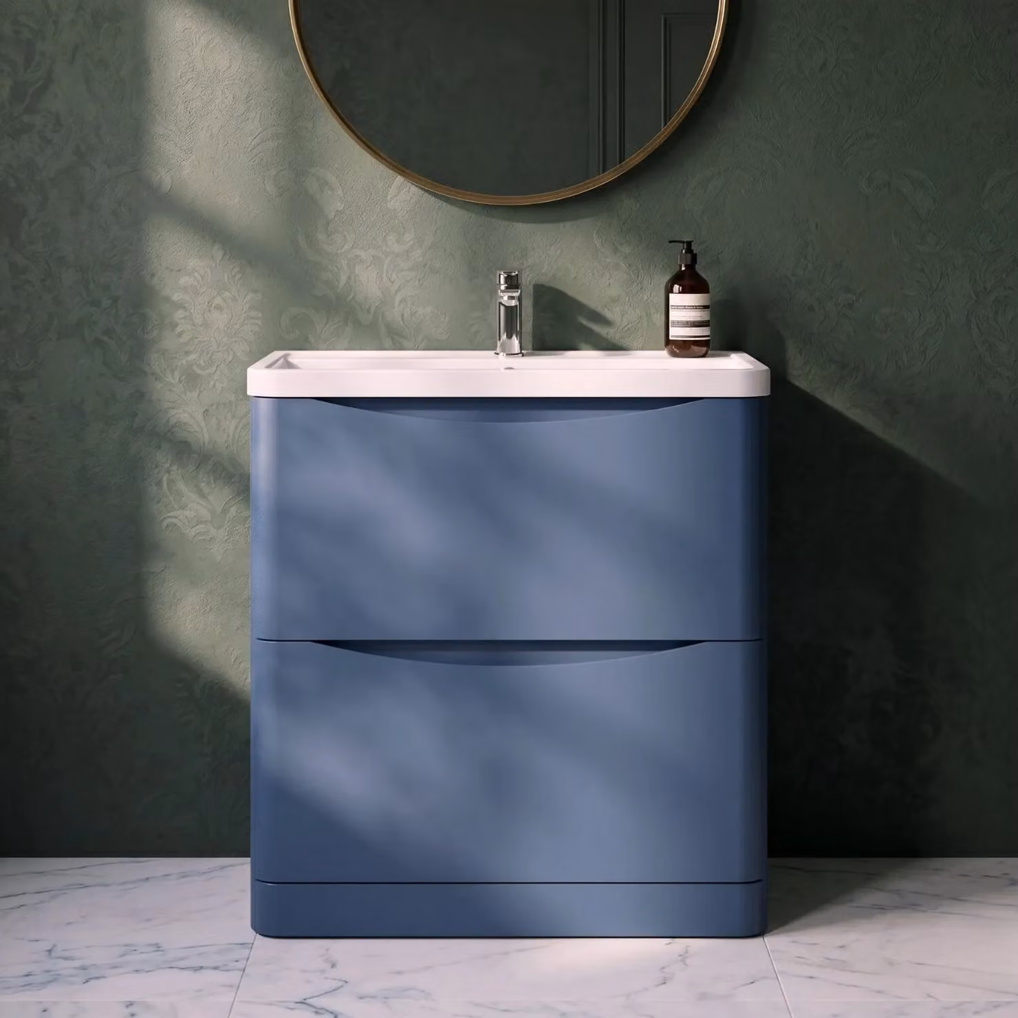 Balterley Modern 2 Drawer Bathroom Vanity Unit and Basin, Blue – 4