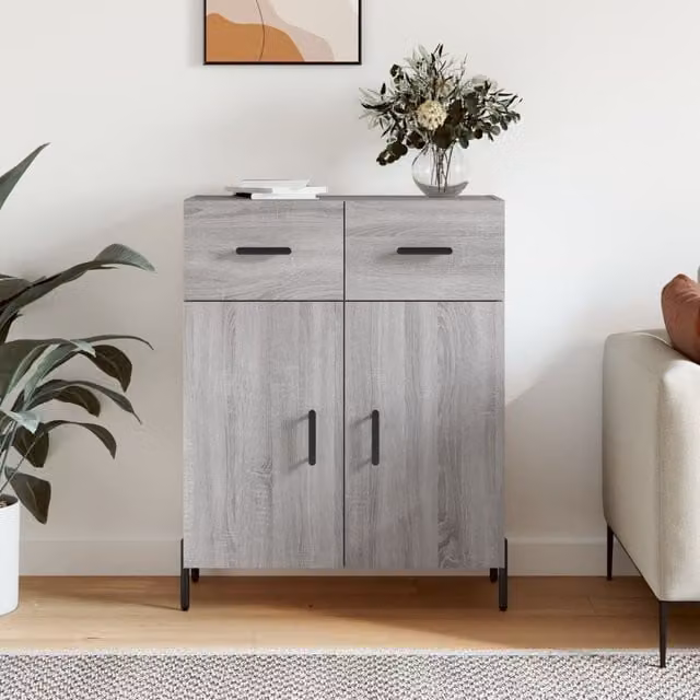 Berkfield Home Grey Sonoma Sideboard in Engineered Wood, W: 69.5 cm, D: 34 cm, H: 90 cm