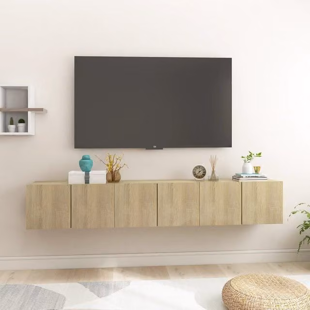 Berkfield Home Set of 3 Wall Mounted Hanging TV Cabinets in Sonoma Oak Brown, W/D/H: 60 x 30 x 30 cm – 1