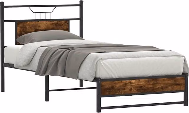 Berkfield Home Decorative Single Bed Frame in Smoked Oak and Brown, W/D/H: 90 x 190 cm