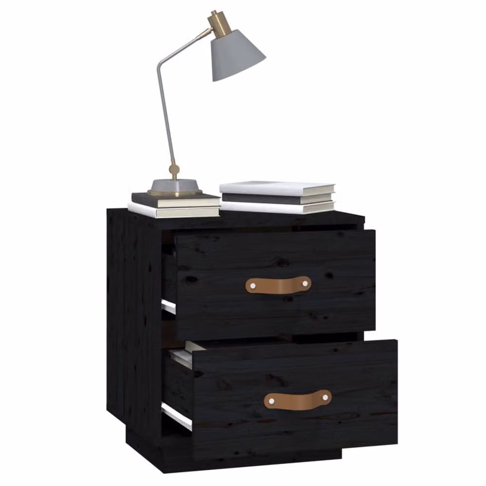 Berkfield Home Set of 2 Black Solid Wood Pine Bedside Cabinets, W/D/H: 40 x 34 x 45 cm – 4