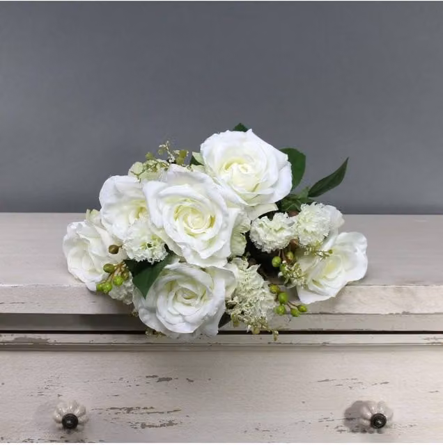 KDMD Tintagel White Rose Bush Floral Tabletop Decoration