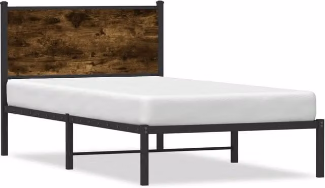 Berkfield Home Metal Bed Frame in Smoked Oak Brown, W/D/H: 100 x 190 cm – 1