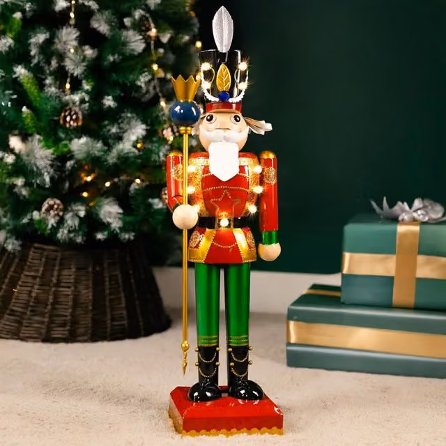 Marco Paul Red and Gold Nutcracker Soldier Christmas Statue with LED Lights, Height: 120 cm – 1