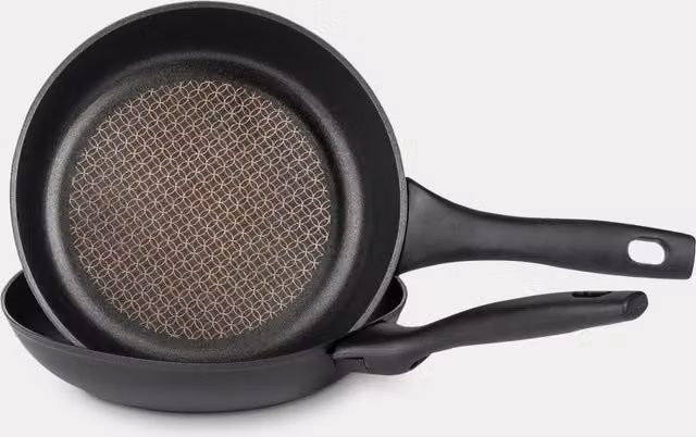 Prestige Nadiya Non Stick Aluminium Frying Pan Set of 2, Black