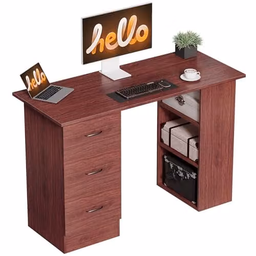 HOMCOM Modern Computer Desk with Drawers in Brown, W/D/H: 120 x 49 x 72 cm – 1
