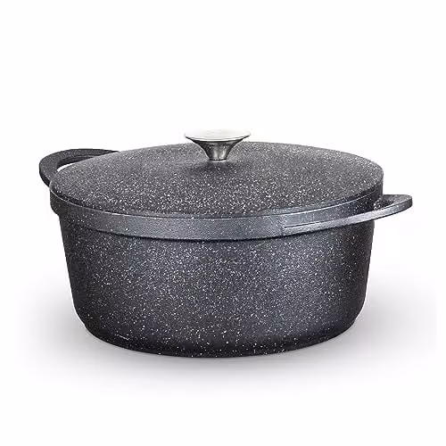 Tower Precision Non-Stick Aluminium Casserole Pot with Lid, Black, Diameter: 28 cm
