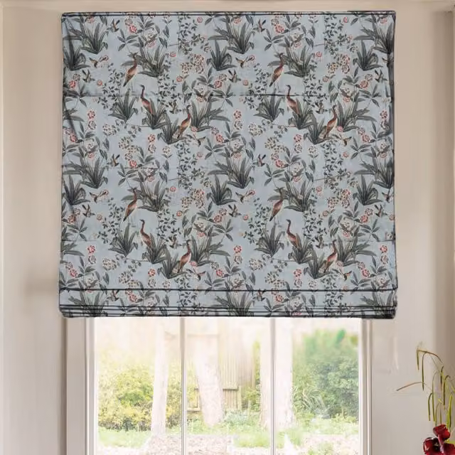 Linda Barker Rosa Fiore Linen Look Blackout Made To Measure Roman Blind in China Blue
