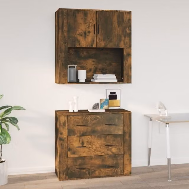 Berkfield Home Smoked Oak Wall Cabinet in Brown, W/D/H: 80 x 33 x 80 cm – 1