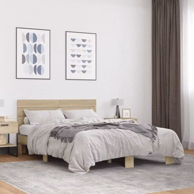Berkfield Home Sonoma Oak Bed Frame in Brown, W: 140 cm, L: 200 cm – 1