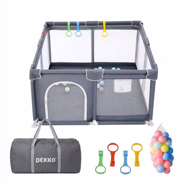 Dekko Foldable Baby Playpen with 50 Balls, Grey, W/D: 127 x 127 cm, H: 65 cm