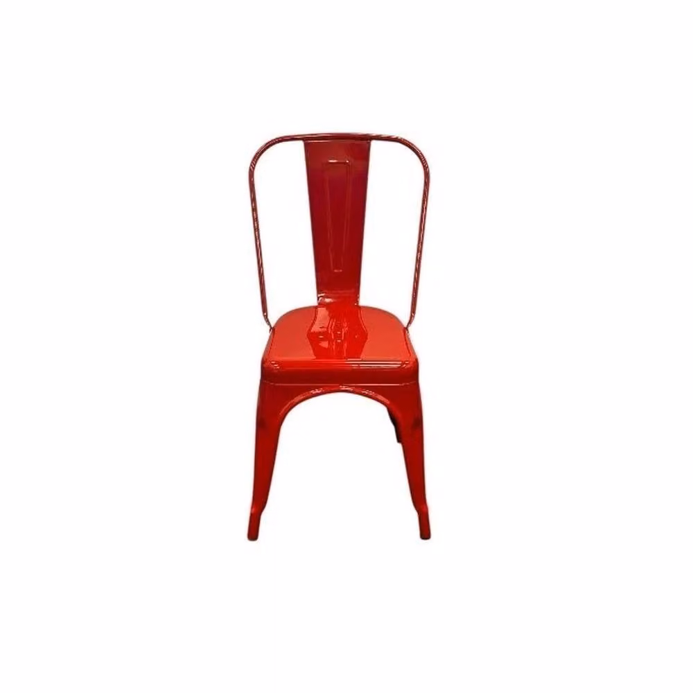 PAWNORA Set of 2 Red Metal Industrial Tolix Style Dining Chairs – 3
