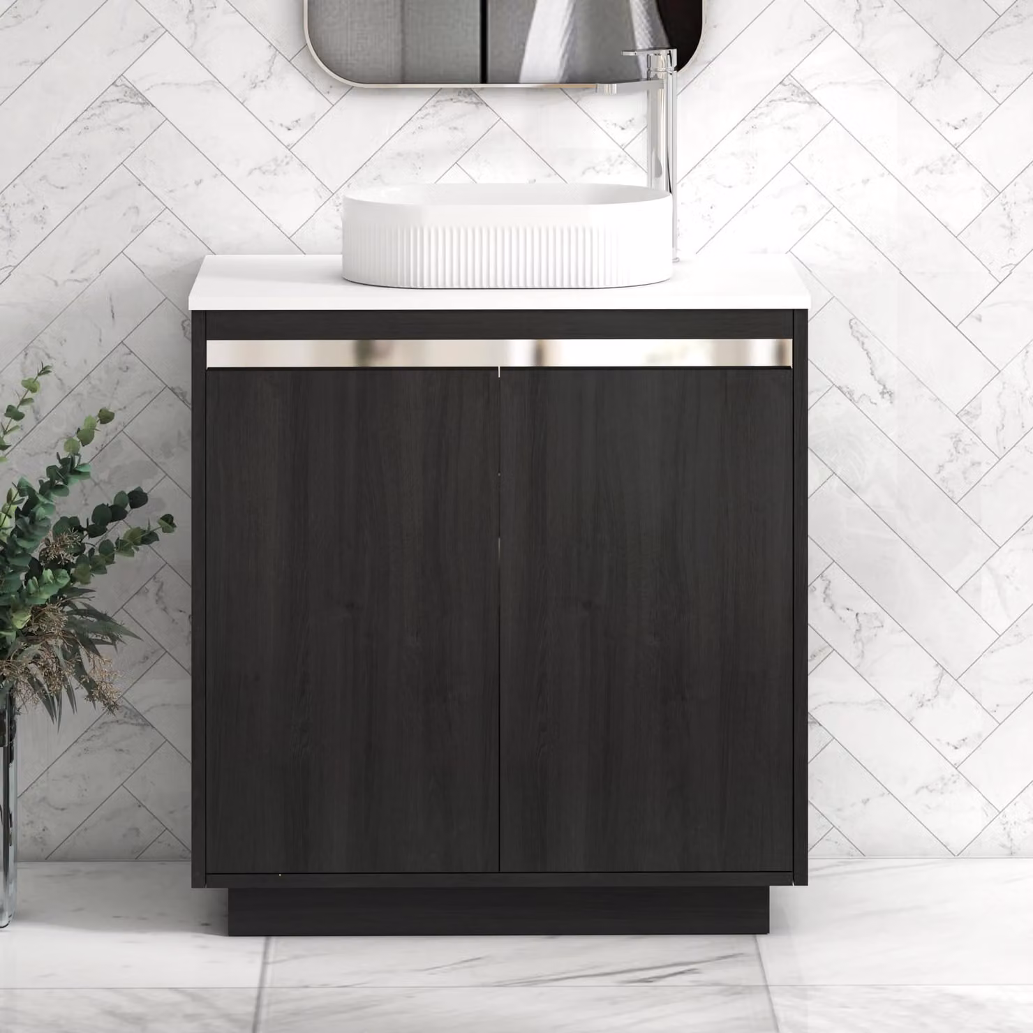 Royal Bathrooms Orion 800mm Hale Black and White Floor Standing 2 Door Vanity Unit with Lyon Basin and Chrome Accent Trim