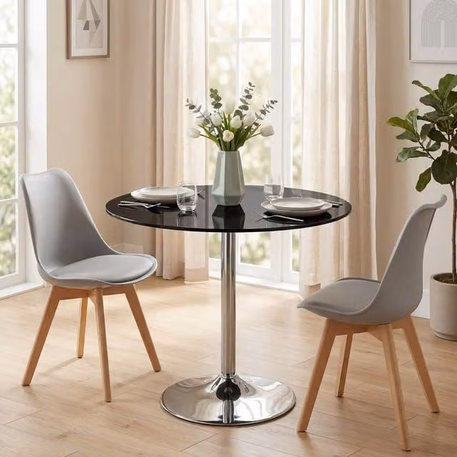 HOMCOM Round Bar Table with Black Tempered Glass Top and Steel Frame, W/D/H: 80 x 80 x 77 cm