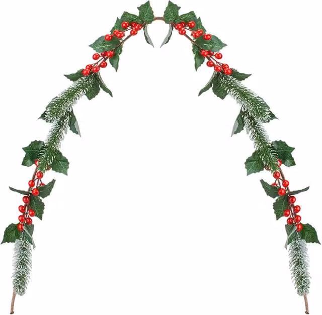 VFM e-Store Christmas Red Berry Pine and Holly Garland Decoration, 150 cm, Red and Green – 1