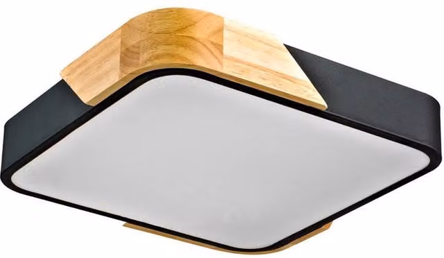 Netlighting Santer Decorative Square Flush Ceiling Light in Black and Wood with Warm White LED