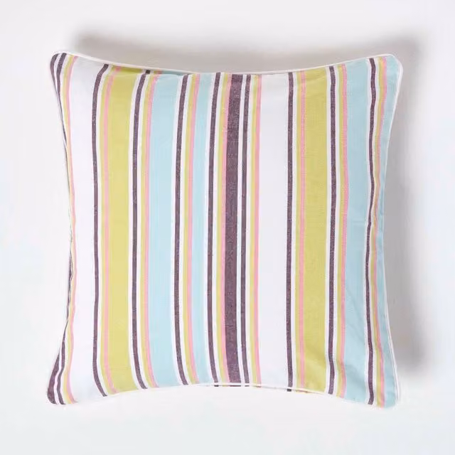 Homescapes Osaka Cotton Striped Cushion Cover, Green and Multicolour, W/D/H: 45 x 45 x 45 cm