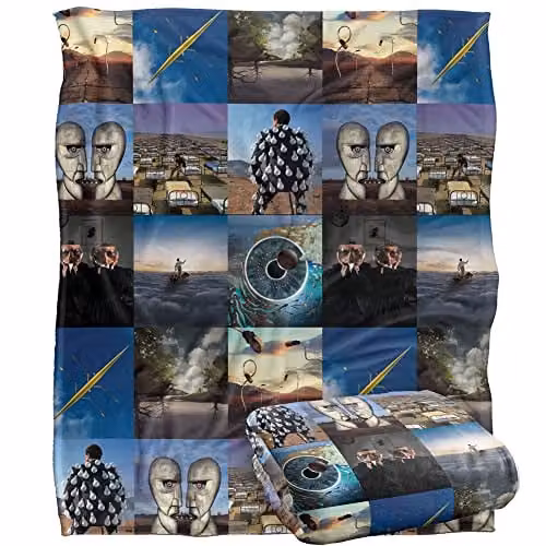 LOGOVISION Pink Floyd Later Years Pattern Super Soft Fleece Throw Blanket in White, W/D/H: 152 x 127 cm