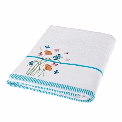 Homescapes White 100% Turkish Cotton Floral Embroidered Bath Sheet