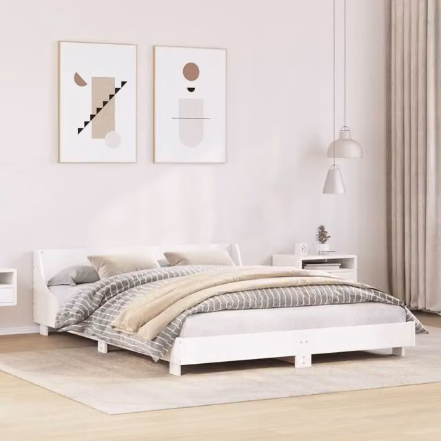 Berkfield Home Small Double Bed Frame in White Solid Pine, W/D/H: 120 x 200 cm