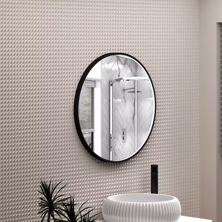 Royal Bathrooms Luxor Round LED Mirror in Matt Black, W: 60 cm, H: 60 cm, with Touch Sensor and Demister Pad