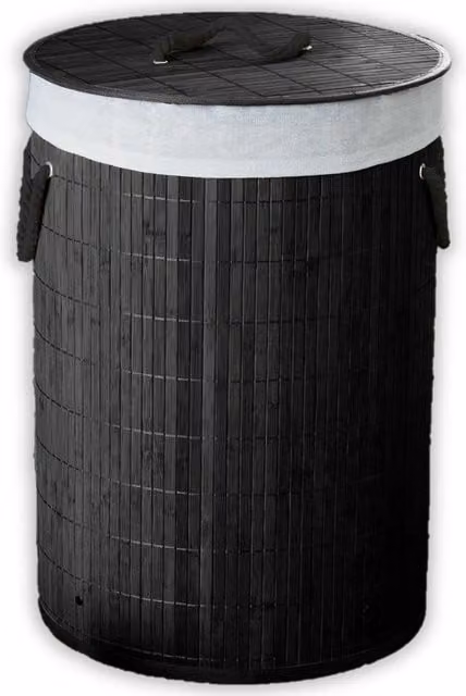HomeSpace Direct Collapsible Bamboo Round Laundry Hamper Basket in Charcoal Grey – 1