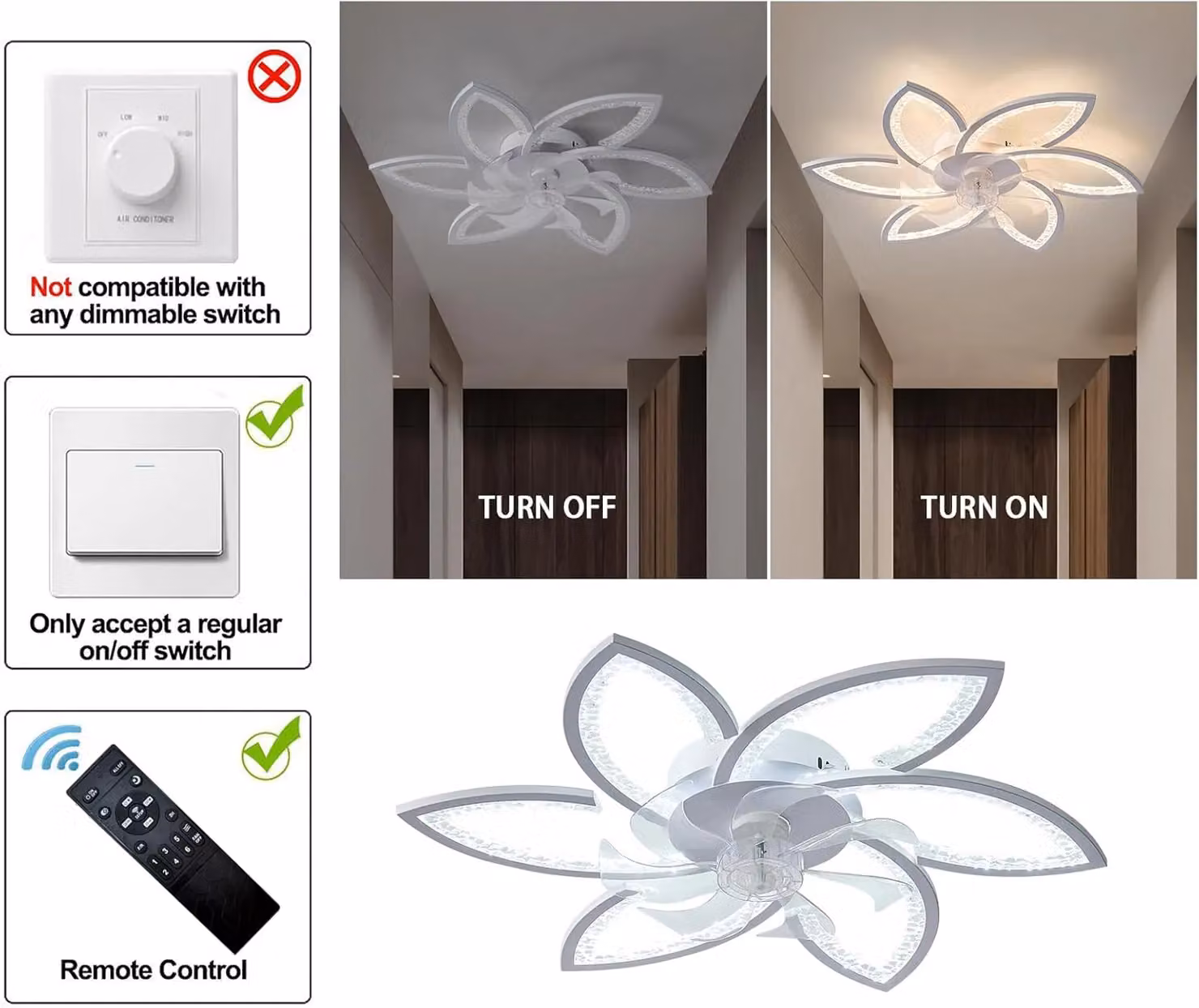 Garwarm Modern Dimmable LED Ceiling Fan with Lamp, Black and White, Diameter: 78 cm – 5
