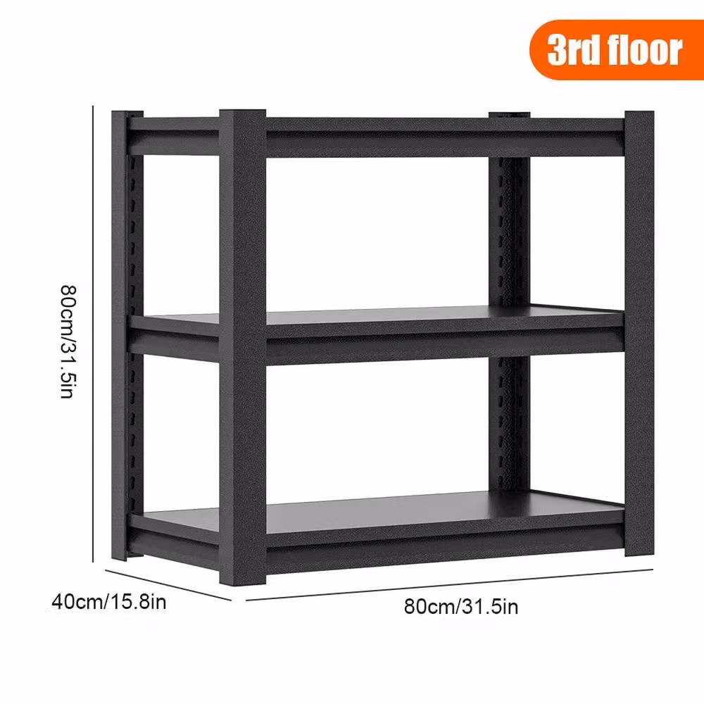 KORVIXA Heavy Duty 3-Tier Metal Boltless Garage Shelving Storage Rack, Black, Width: 80 cm – 2