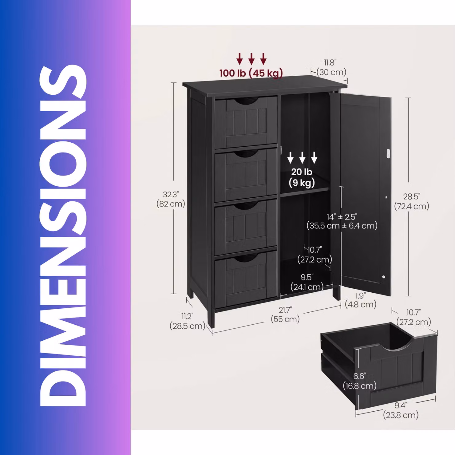 Rafaelo Mobilia Industrial Kitchen Baker's Rack with Storage Shelves and Cabinet in Black – 2