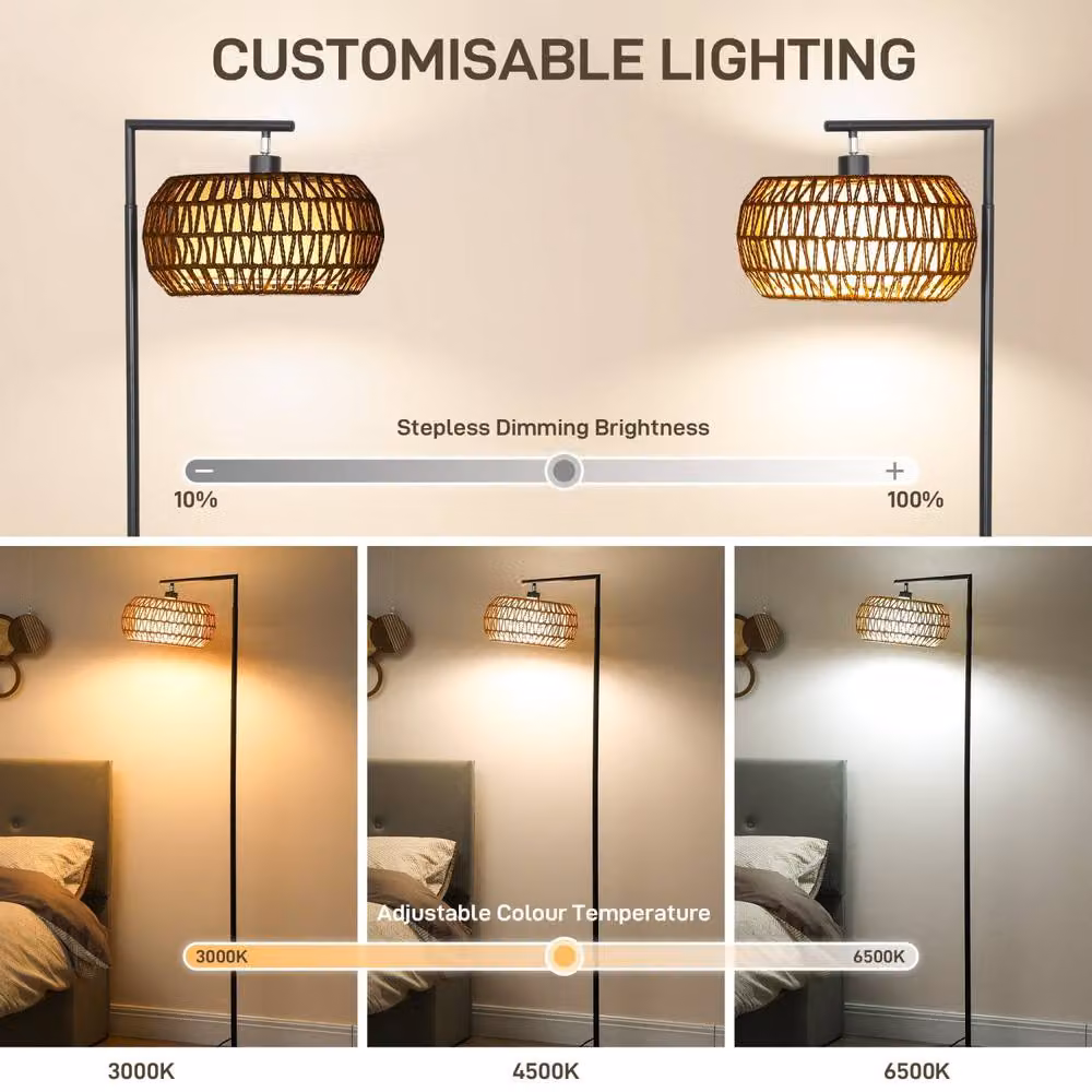 Wyld Haus Modi Black Boho Dimmable LED Floor Lamp with Remote Control and Timer, H 170 cm x W 33 cm x D 33 cm – 3