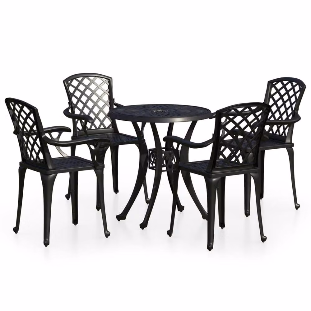Berkfield Home Beautiful 5 Piece Black Cast Aluminium Bistro Set – 3