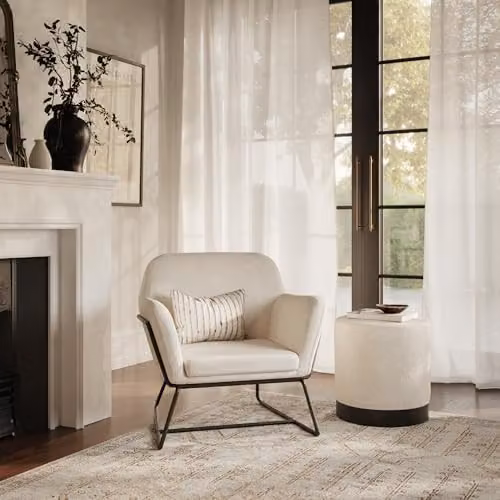 Lemon Pavilion Furniture Lara Small Cylindrical Pouffe in Ivory, Black and White Bouclé Fabric, W: 41.5 cm, D: 41.5 cm, H: 44 cm – 2