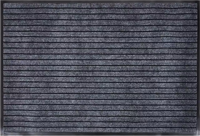 Livingandhome Rectangular Striped Non-Slip Weatherproof Entryway Floor Mat in Black and Grey, W: 120 cm, D: 80 cm