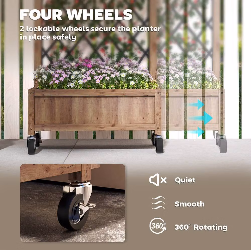 STILVORA Brown Wooden Raised Bed with Trellis and Wheels – 6
