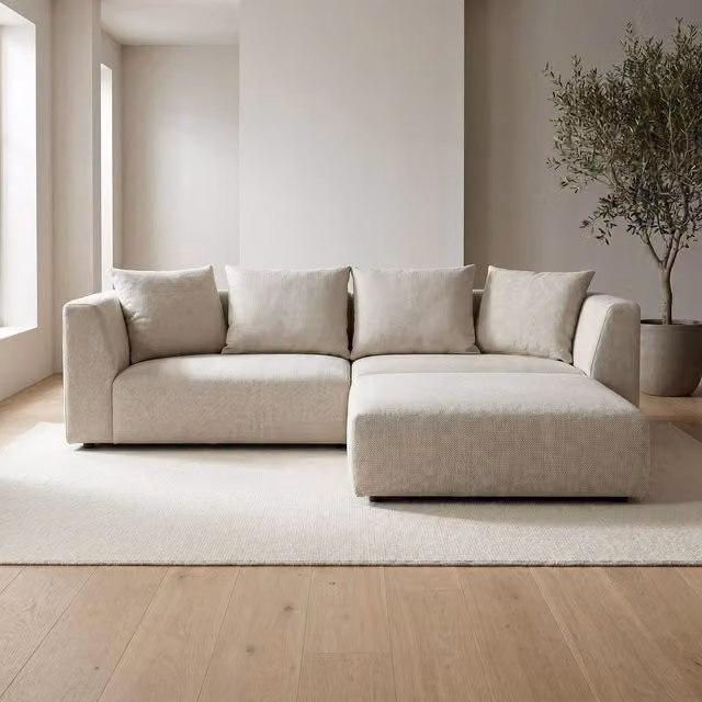 Abakus Direct Tokyo Reversible L-Shape Corner Sofa in Black and Sand Basket Weave Fabric