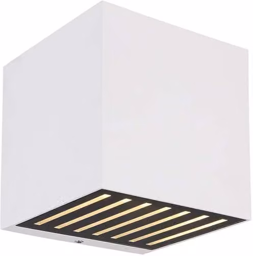 Globo Lighting Modern Square Up Down LED Outdoor Wall Lamp in White Aluminium with Transparent Glass Shade IP54 Warm White