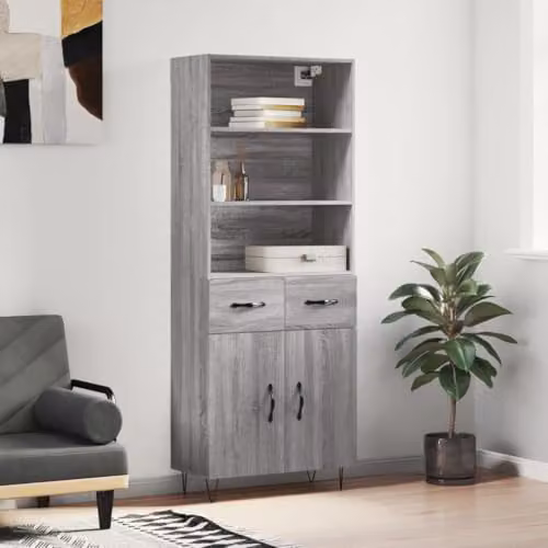 vidaXL Modern Grey Highboard with Hinged Doors and Internal Shelves, W/D/H: 69.5 x 34 x 180 cm – 2