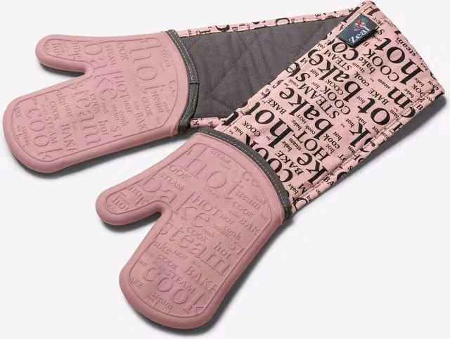 Zeal Silicone Double Oven Gloves in Rose Pink, Waterproof and Steam-Resistant with Non-Slip Grip – 1