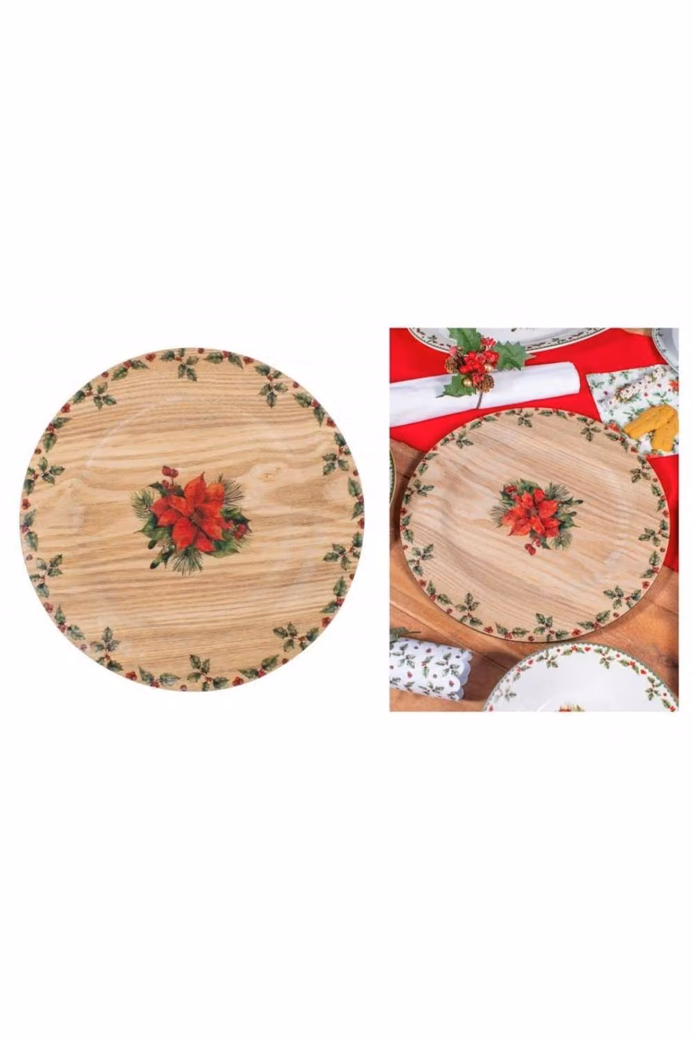 KDMD Christmas Holly Floral Serving Platter Charger Plate in Brown – 2