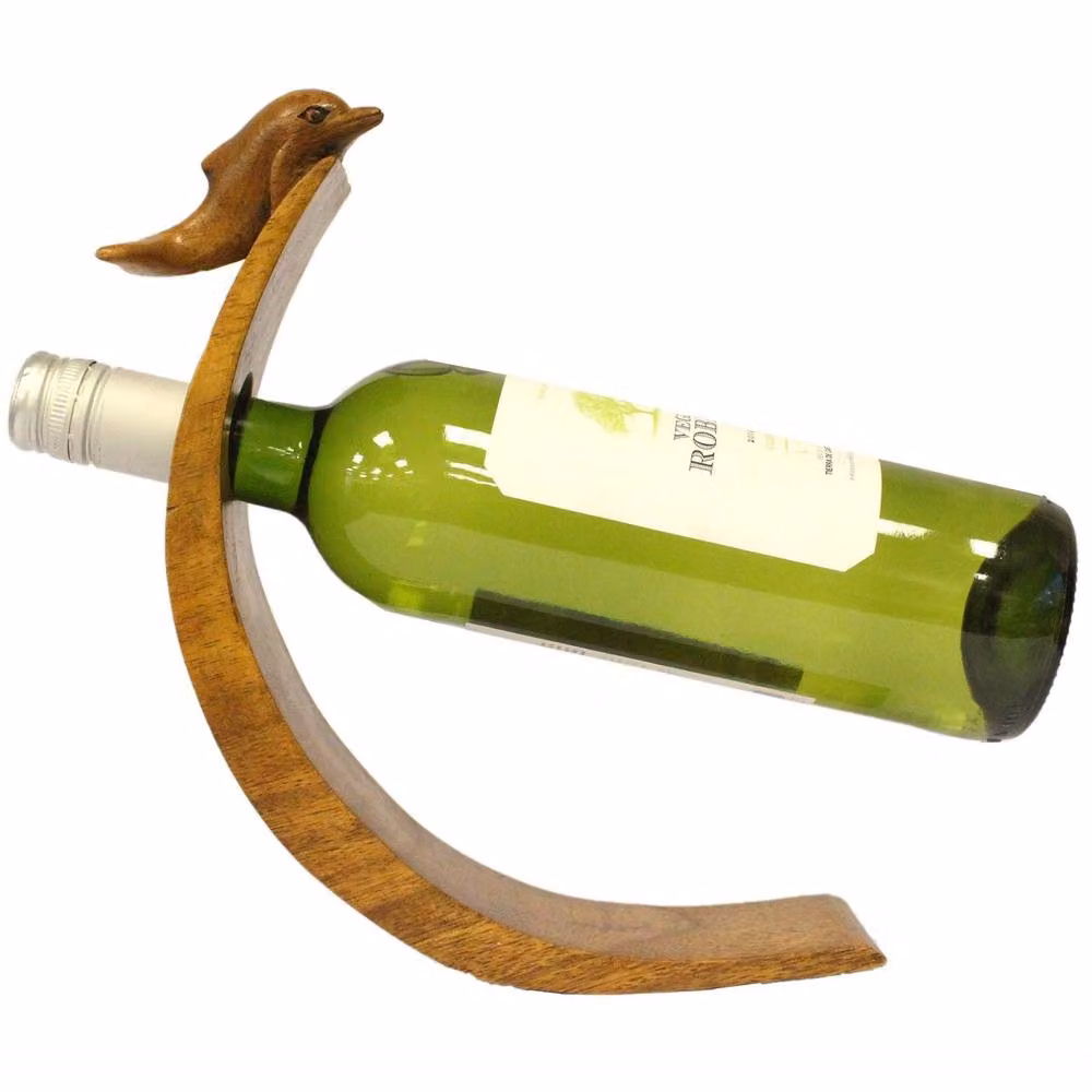 Serenityy Balance Dolphin Wine Holder, Handmade Natural Brown Suar Wood – 2