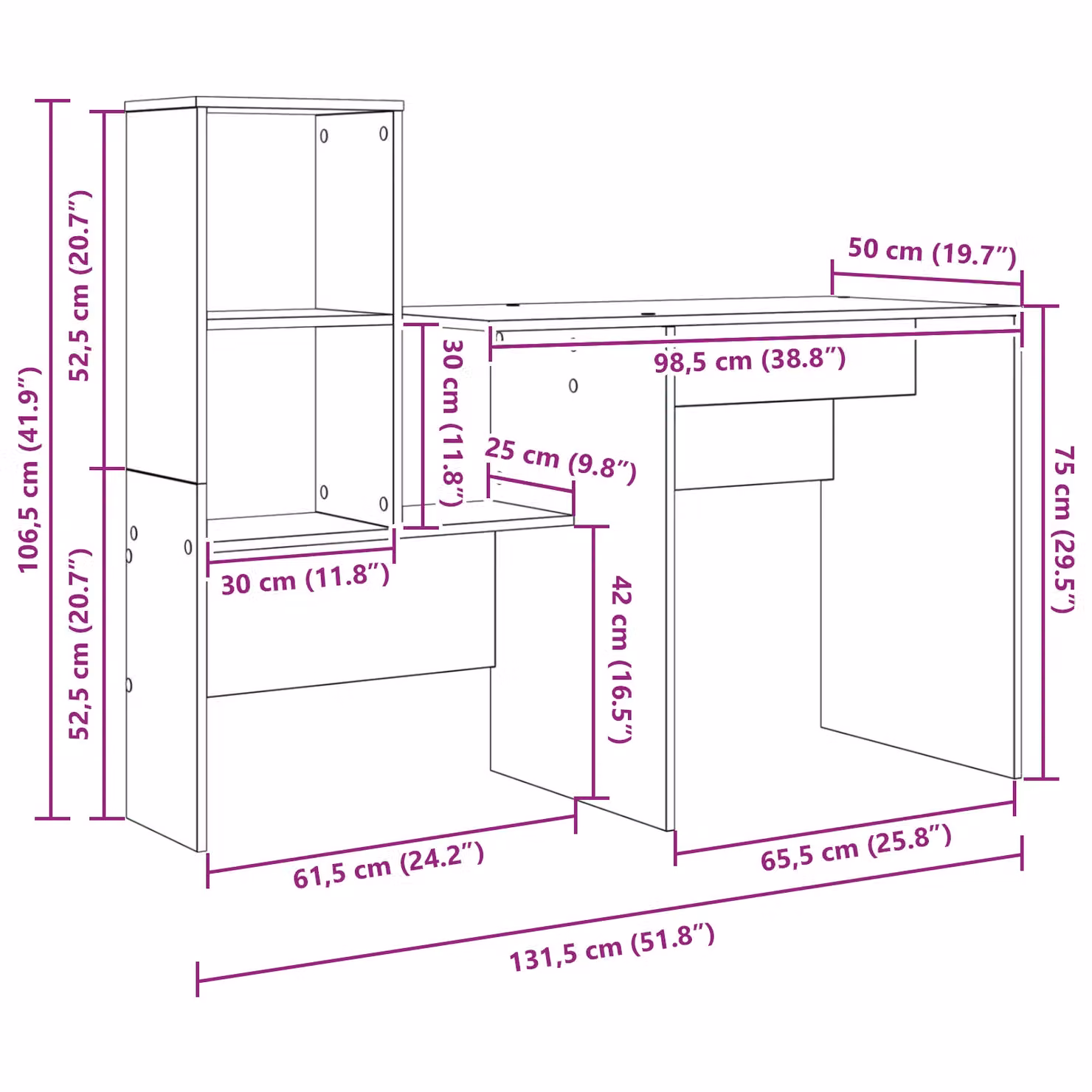 Berkfield Home Writing Desk with Drawer and Shelf in Grey Sonoma, W/D/H: 131.5 x 50 x 106.5 cm – 4