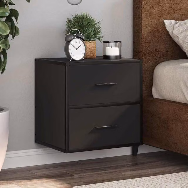 Berkfield Home Set of 2 Wall-mounted Bedside Cabinets in Black, W/D/H: 40 x 31 x 39.5 cm