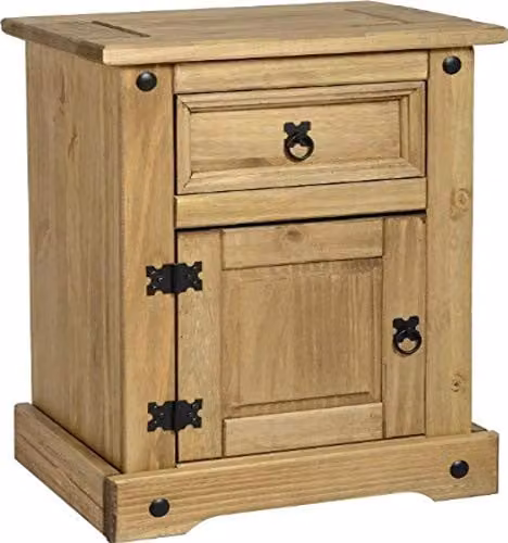 Seconique Corona 1 Door 1 Drawer Bedside Cabinet in Distressed Waxed Pine Brown – 1