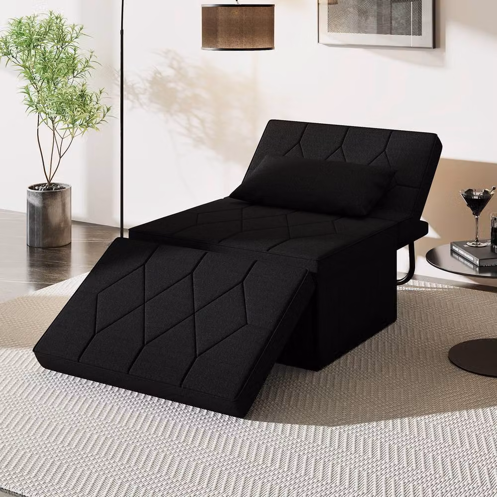 Gymax Convertible Folding Sofa Bed Ottoman Recliner in Black – 3