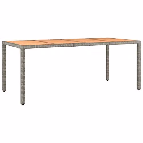 vidaXL Extendable Rectangular Garden Table with Grey Poly Rattan and Acacia Wood Top – 1