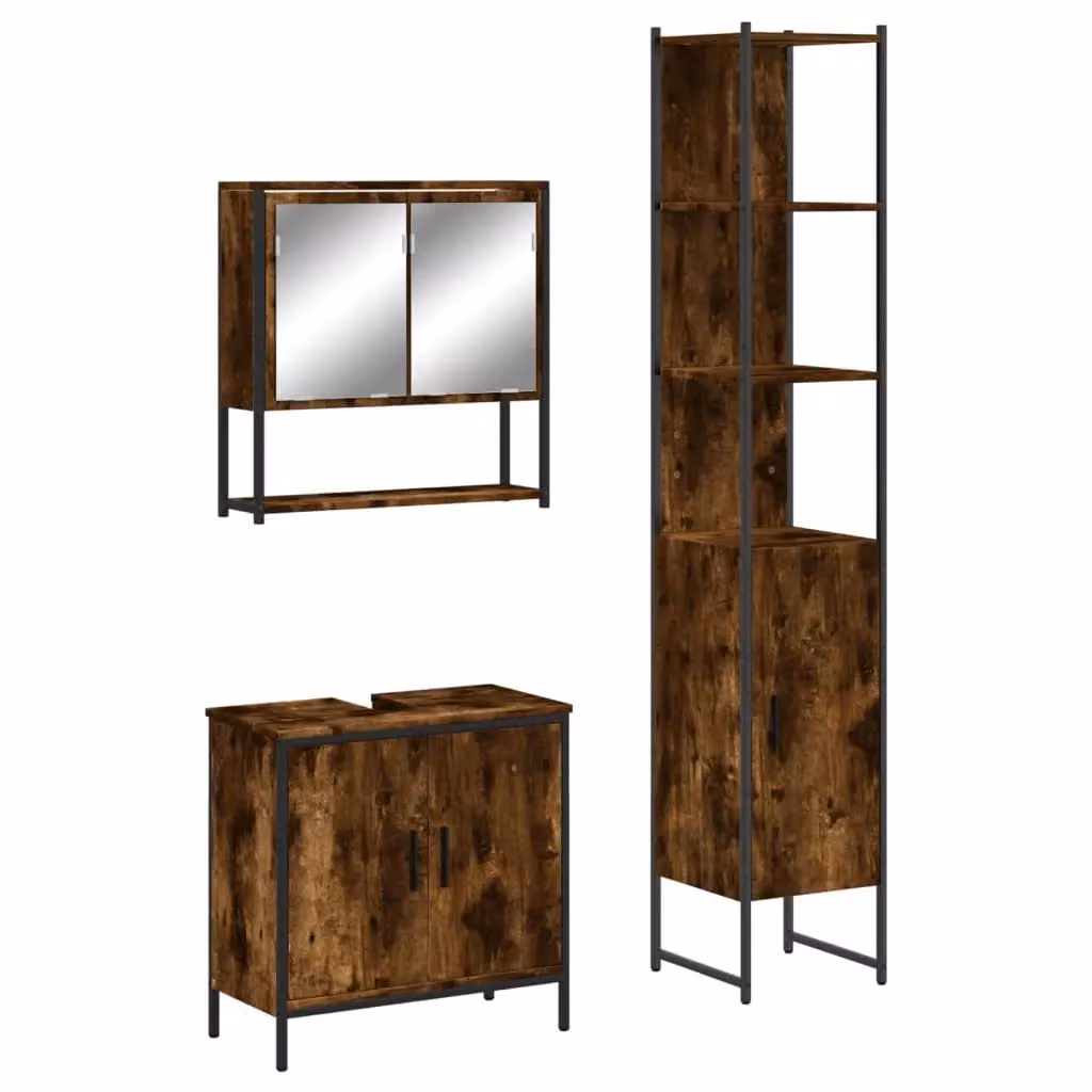 Berkfield Home 3 Piece Industrial Bathroom Furniture Set in Smoked Oak Brown – 2