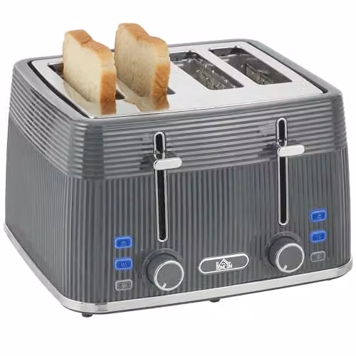 HOMCOM 4 Slice Toaster with 7 Browning Levels and Overheat Protection, Grey