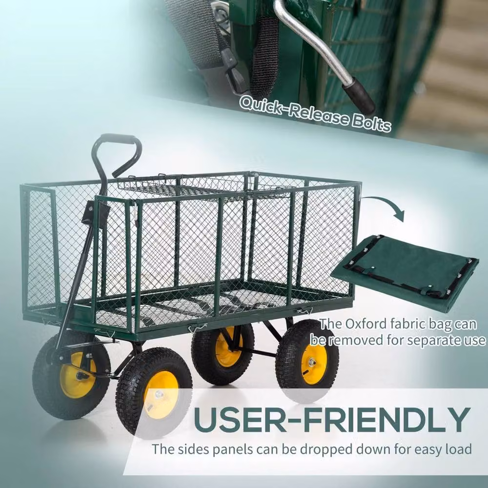 VOGREX Heavy Duty Garden Cart Trolley Wheelbarrow Trailer in Green – 4