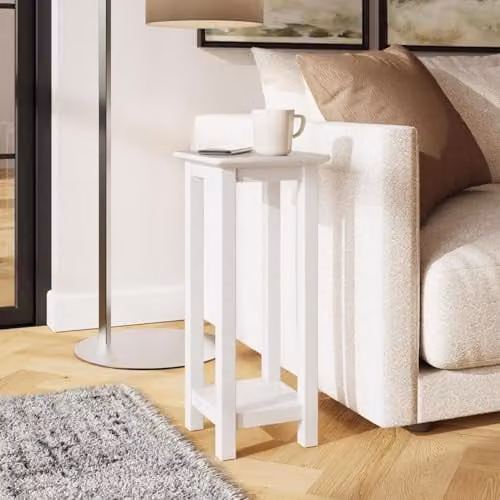 FWStyle Palma White Side Lamp Table with Shelf W/D/H: 24.0 x 24.0 x 55.0 cm – 1